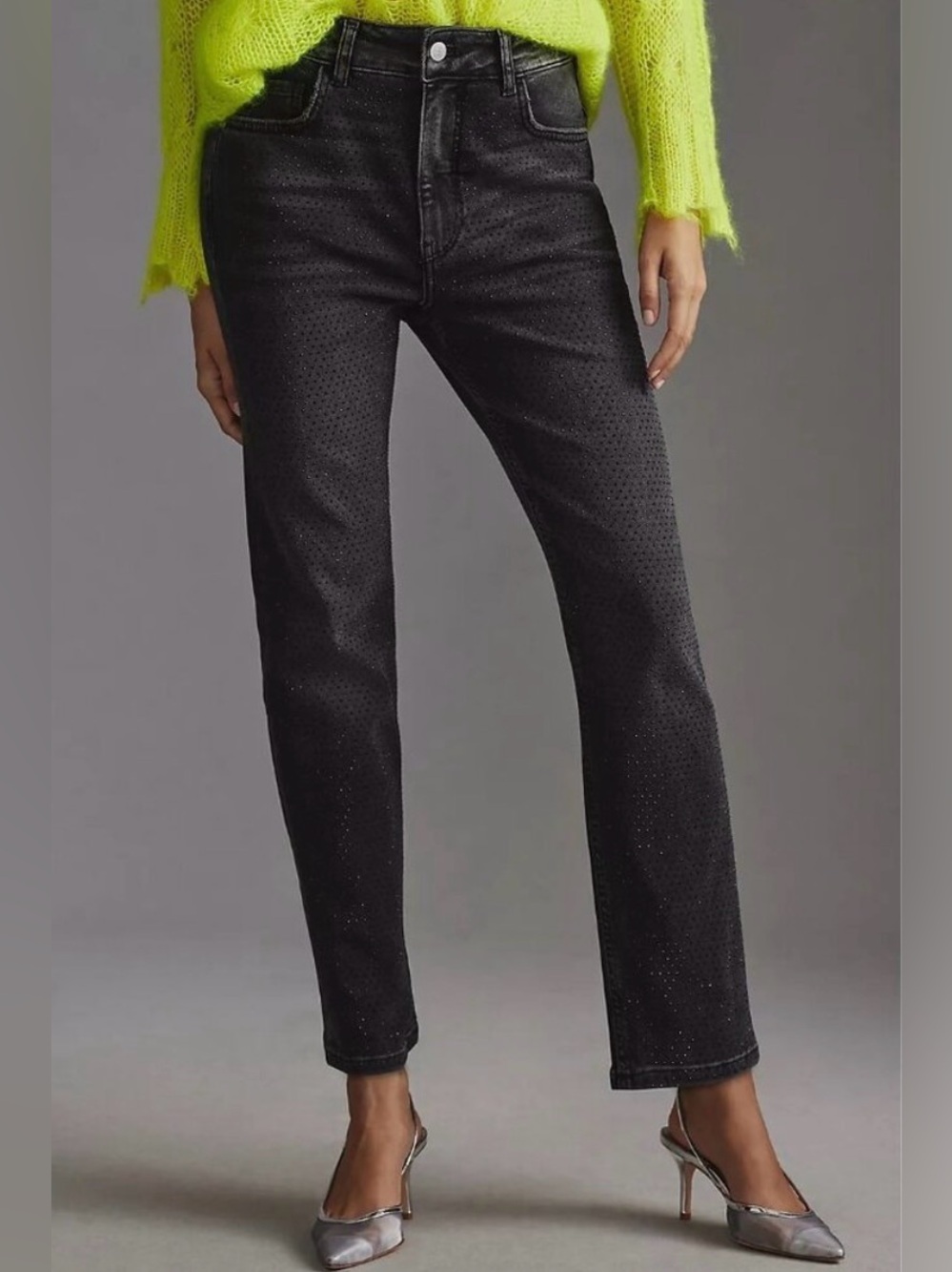 NWOT Pilcro Anthropologie Sparkly Black High-Rise Straight Jeans with Rhinestone